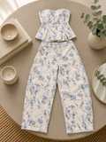 Floral Print Strapless Top and Barrel Pants Set