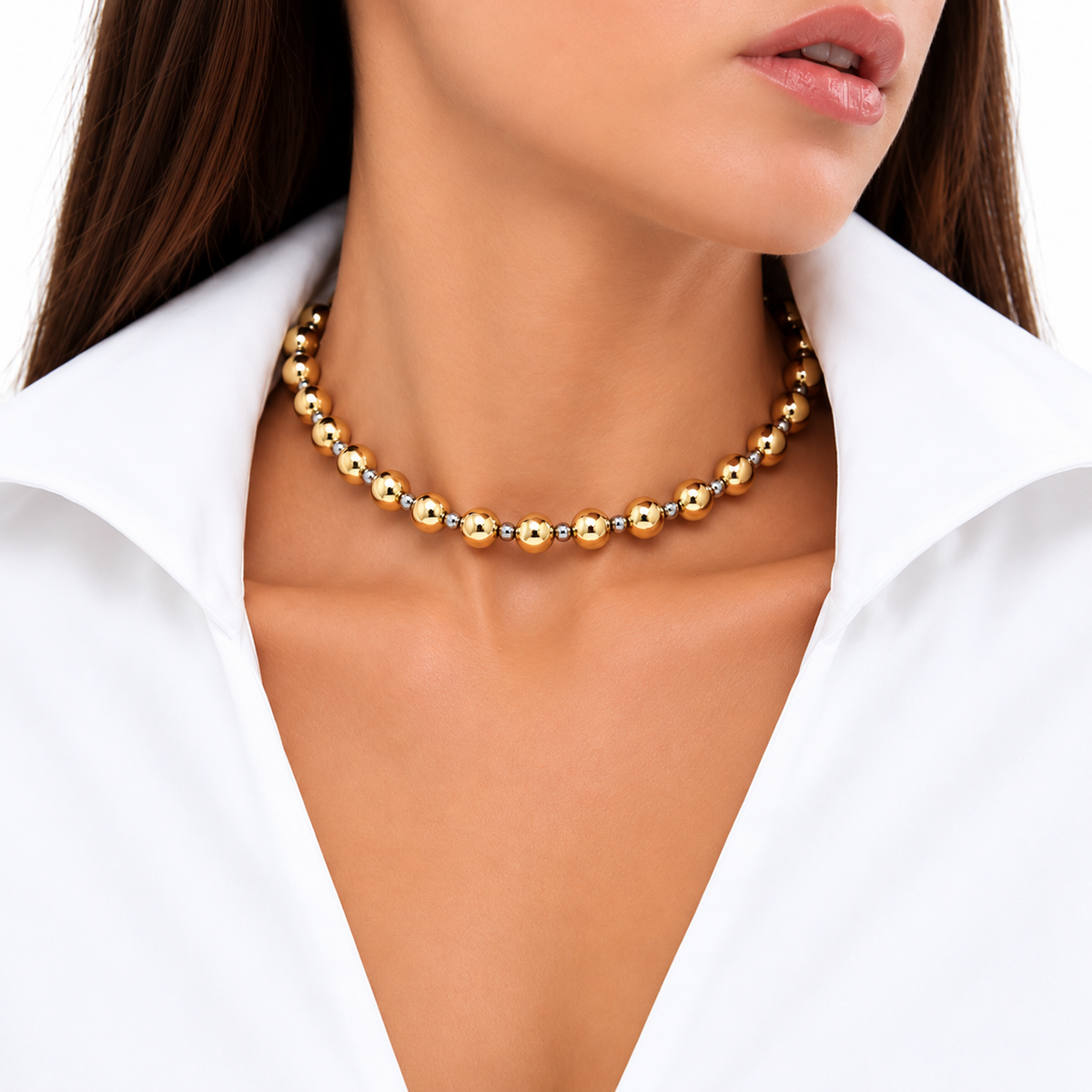 Bold Gold &amp; Silver Beaded Choker