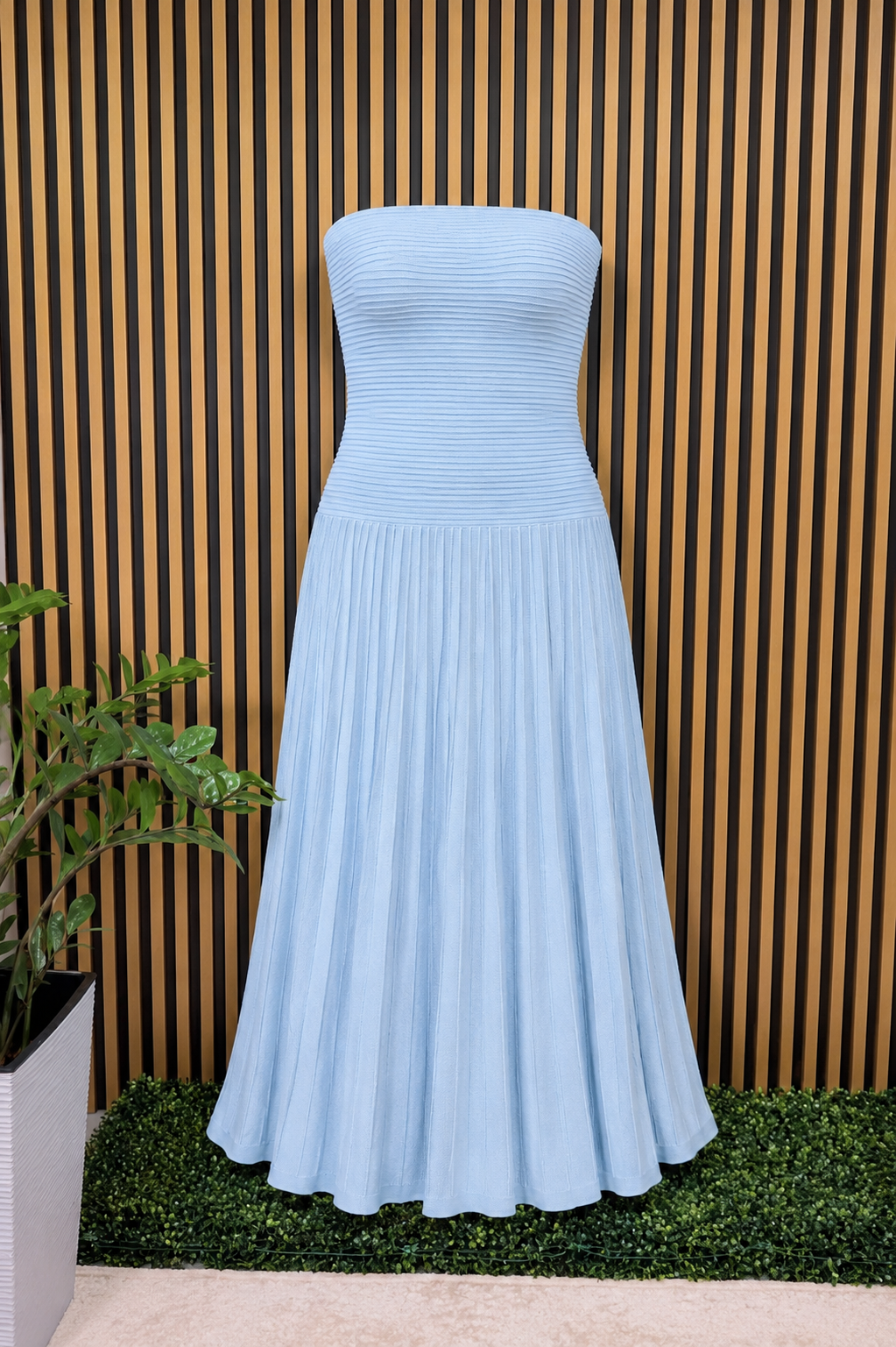 Periwinkle Strapless Ribbed Maxi Dress
