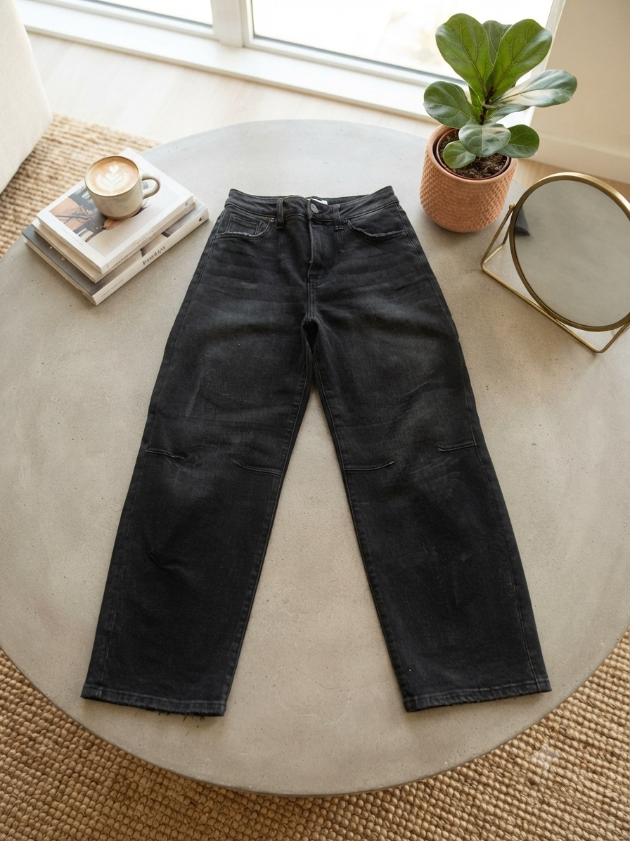 Jeans Slouchy Crop Barrel Leg Stretch Denim