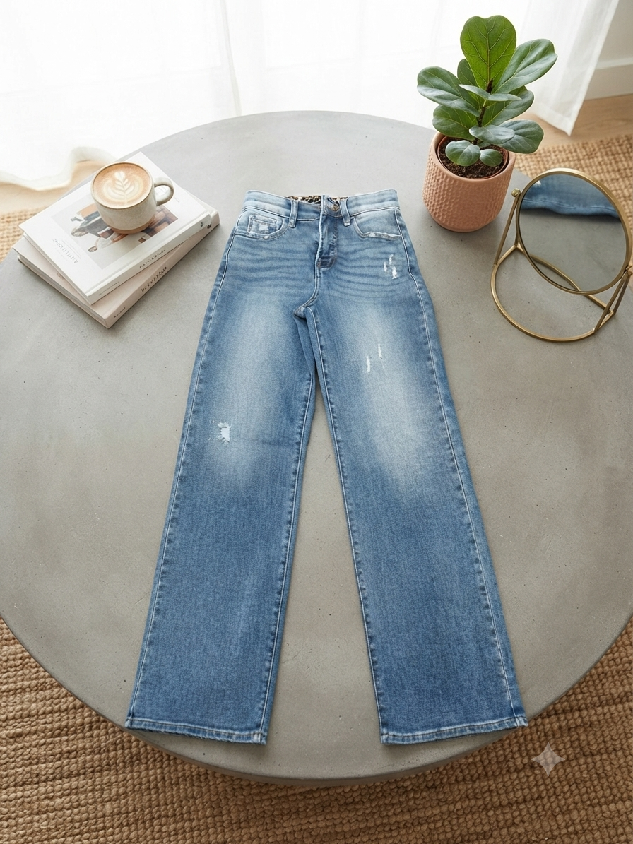 Jeans Women’s High Rise Wide Leg Stretch Denim  Medium Blue