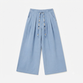 Women’s Blue Straight Leg Trouser with Beaded Belt