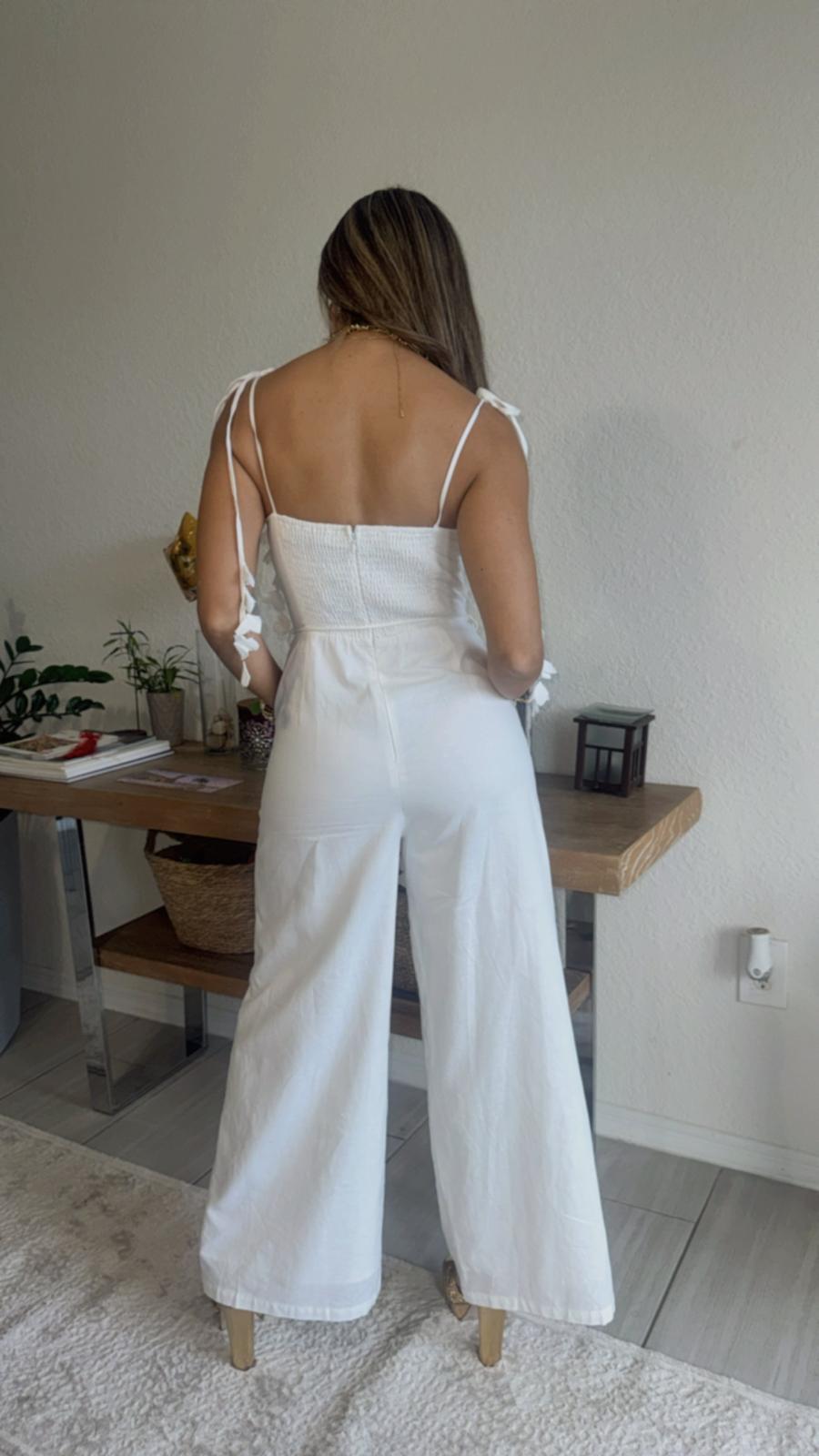 Women’s Elegant Tie Strap Jumpsuit with Floral Details
