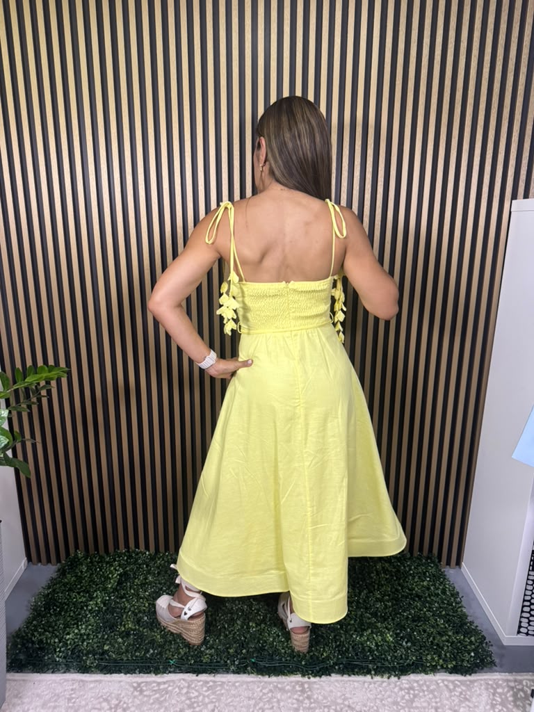 Women’s Yellow Linen Cotton Bustier Shoulder Tie Dress