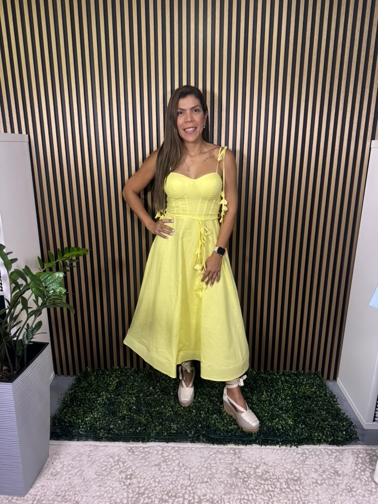 Women’s Yellow Linen Cotton Bustier Shoulder Tie Dress