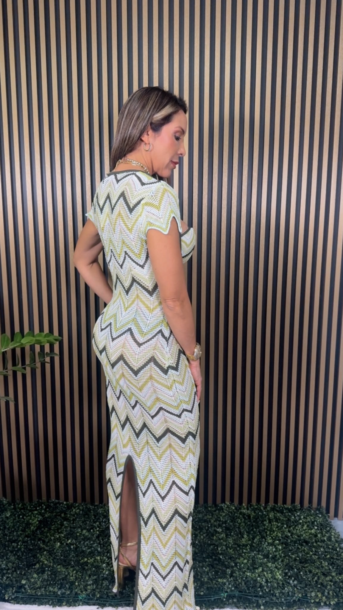 Green Multi Knit Maxi Dress with Matching Top