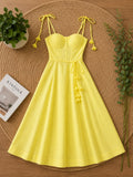 Women’s Yellow Linen Cotton Bustier Shoulder Tie Dress