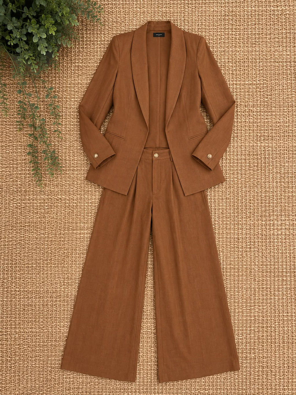 Vicky Camel Solid Linen Blazer Set