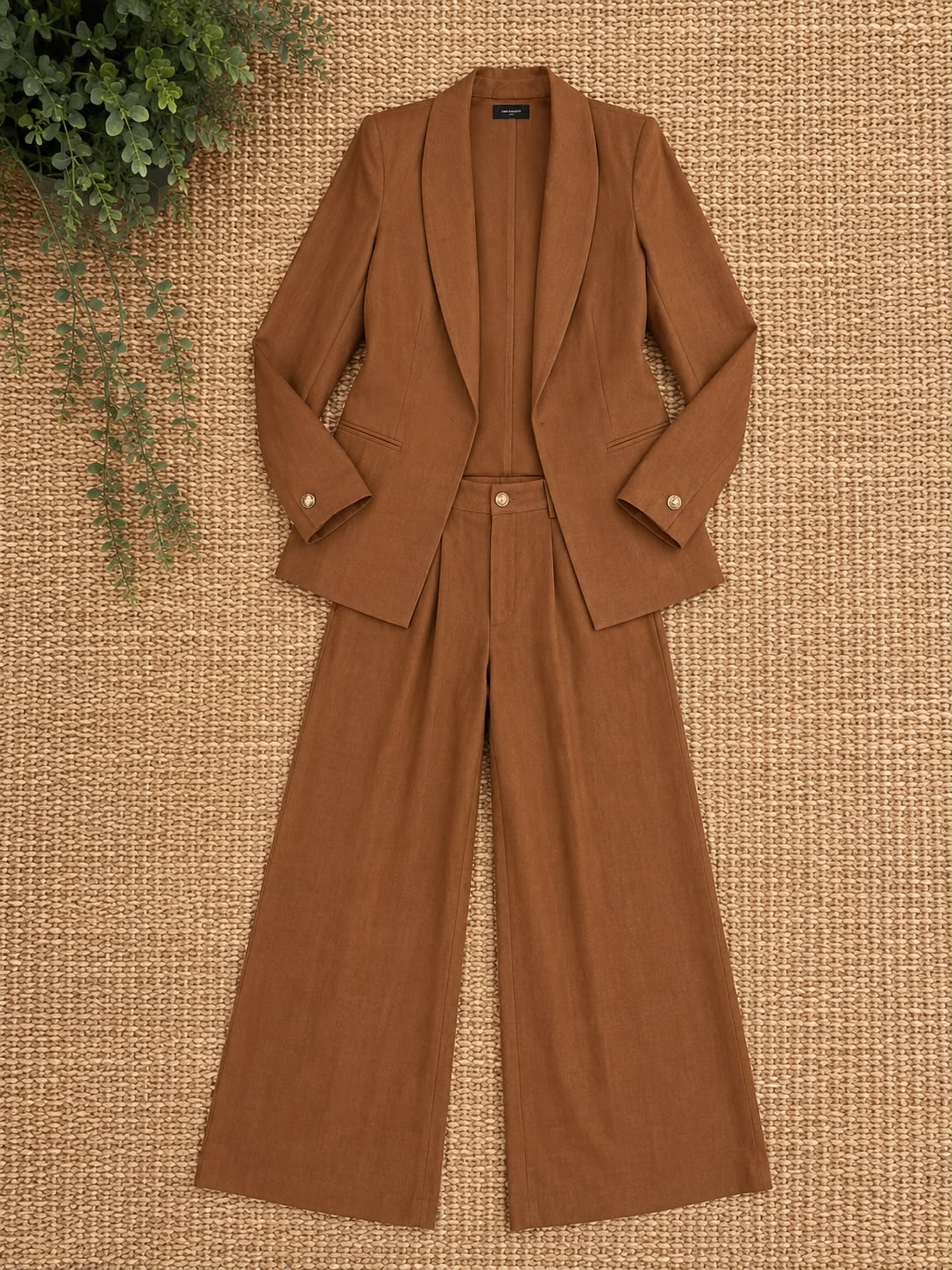 Vicky Camel Solid Linen Blazer Set