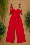 Women’s Elegant Tie Strap Jumpsuit with Floral Details