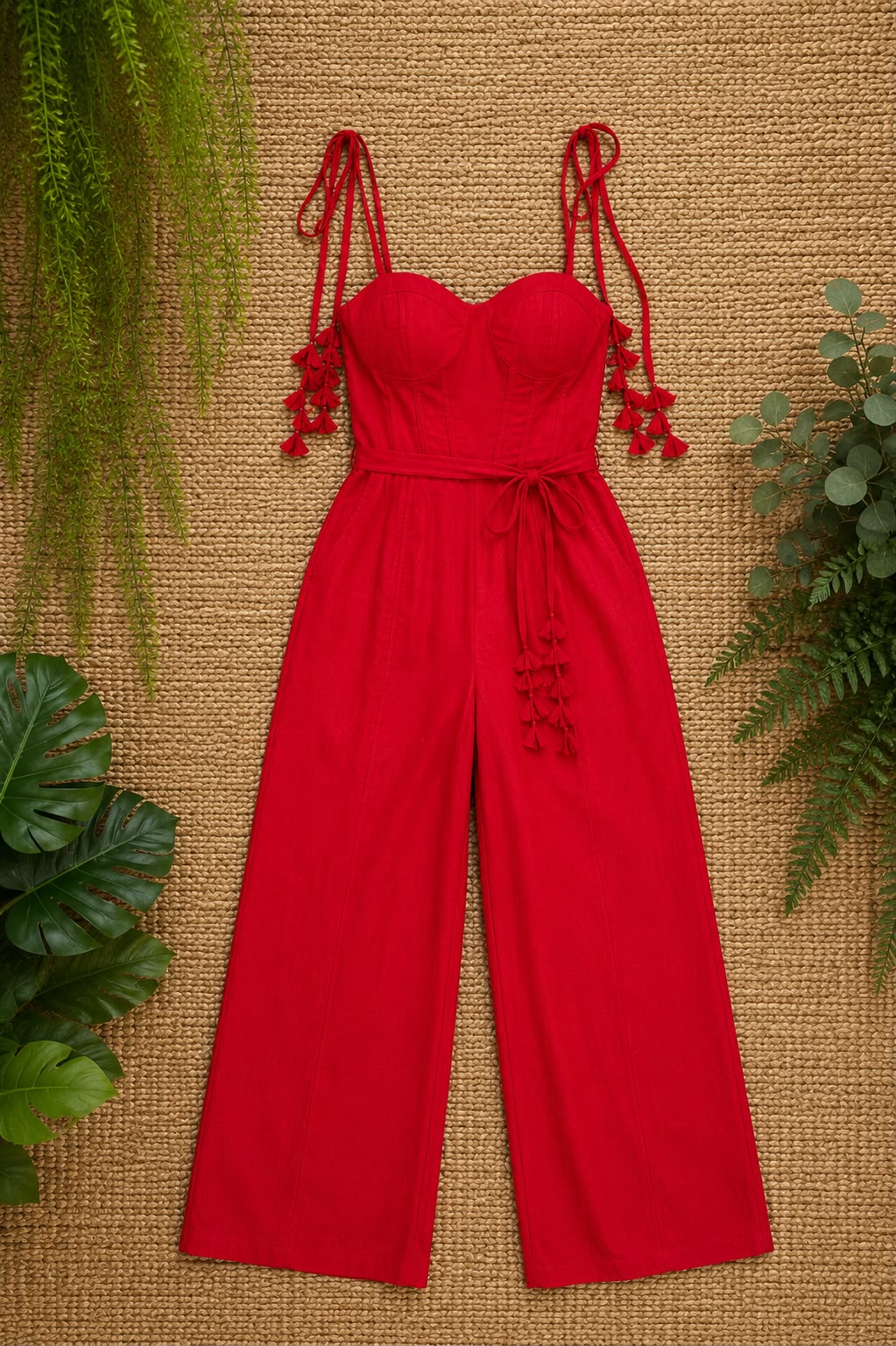 Women’s Elegant Tie Strap Jumpsuit with Floral Details