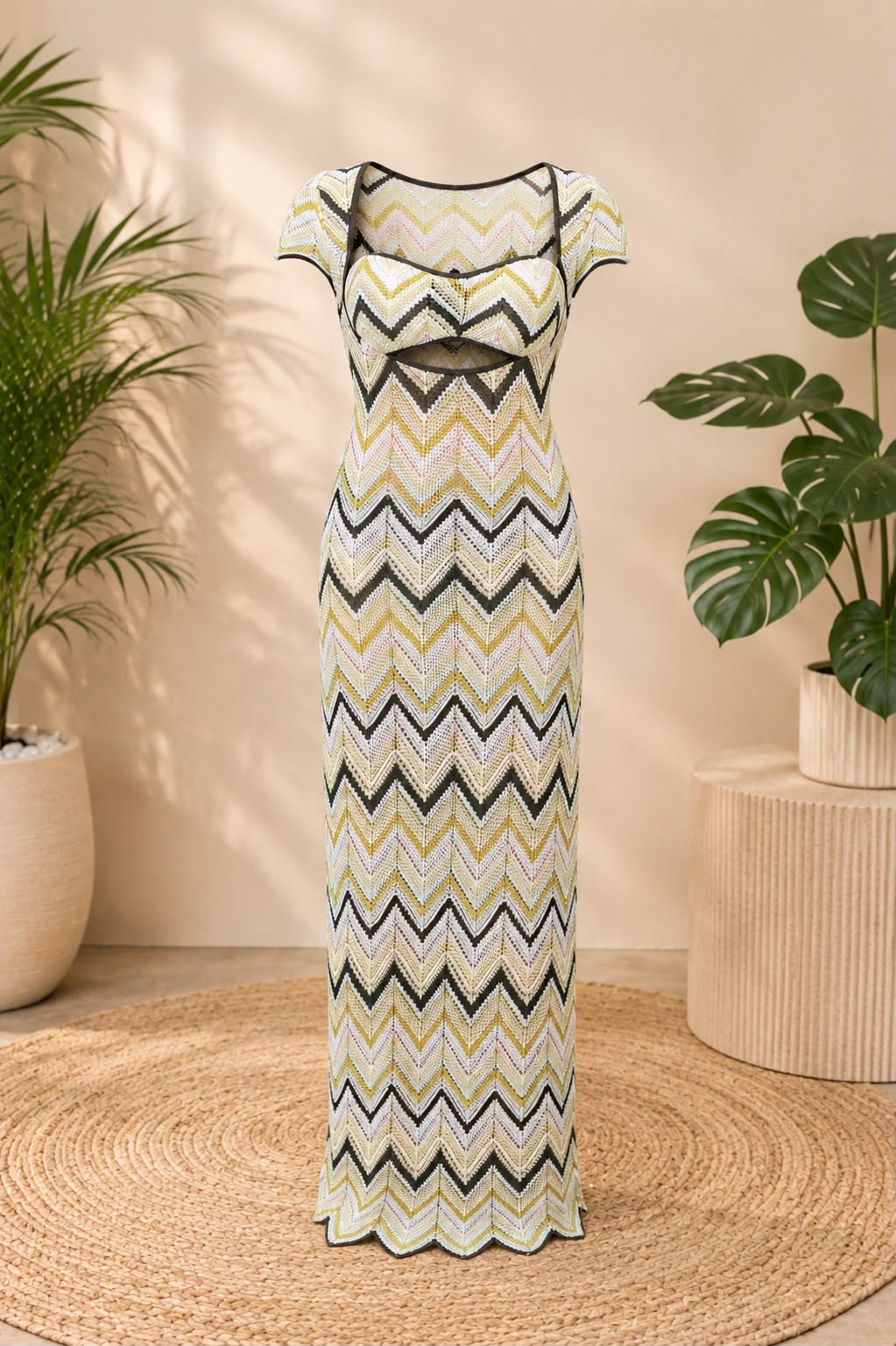 Green Multi Knit Maxi Dress with Matching Top