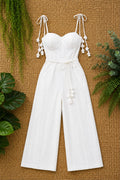 Women’s Elegant Tie Strap Jumpsuit with Floral Details