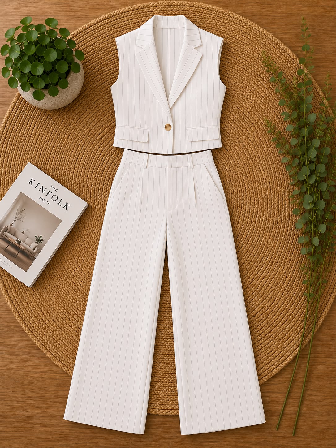 Vicky Solid Linen Elastic Back Pants Set