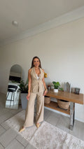 Elegant Tailored Halter Vest & Wide Leg Pants Set – Beige