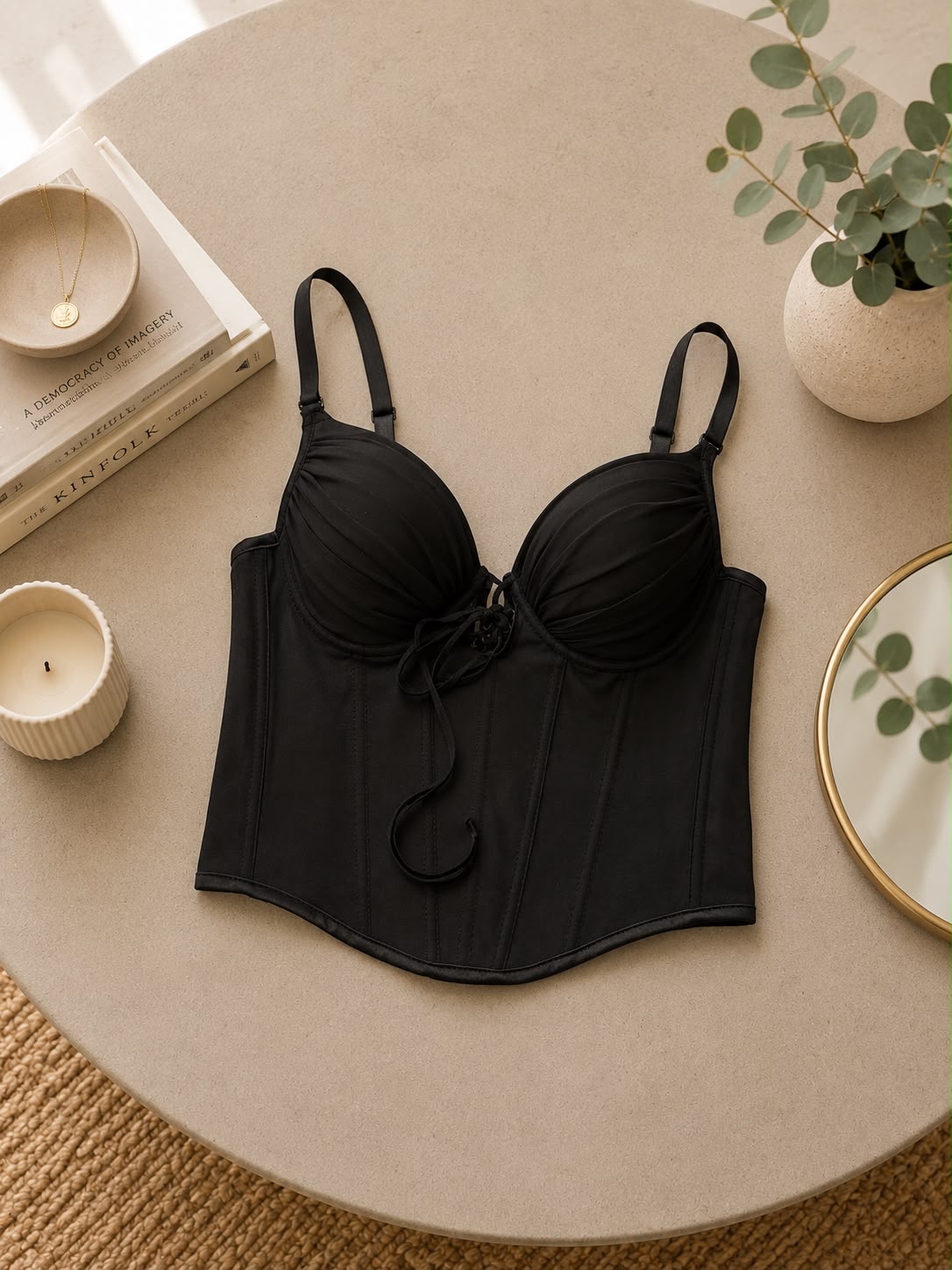 Black Lace-Up Corset Top