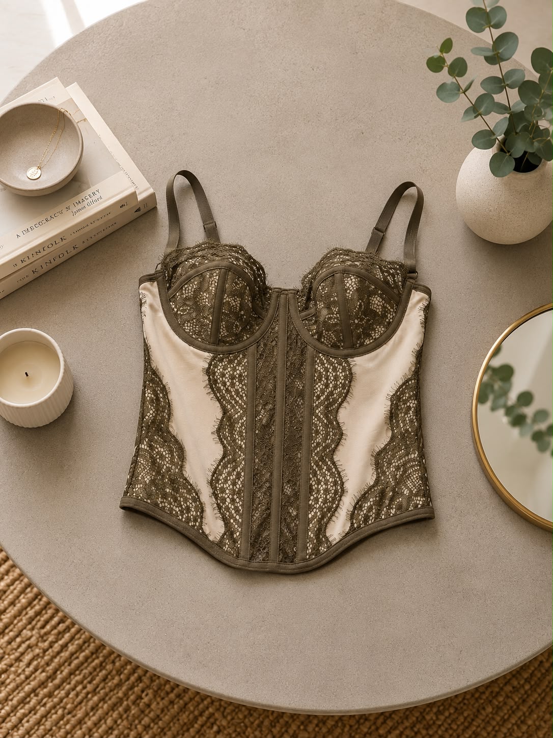Olive Lace Contrast Corset Top