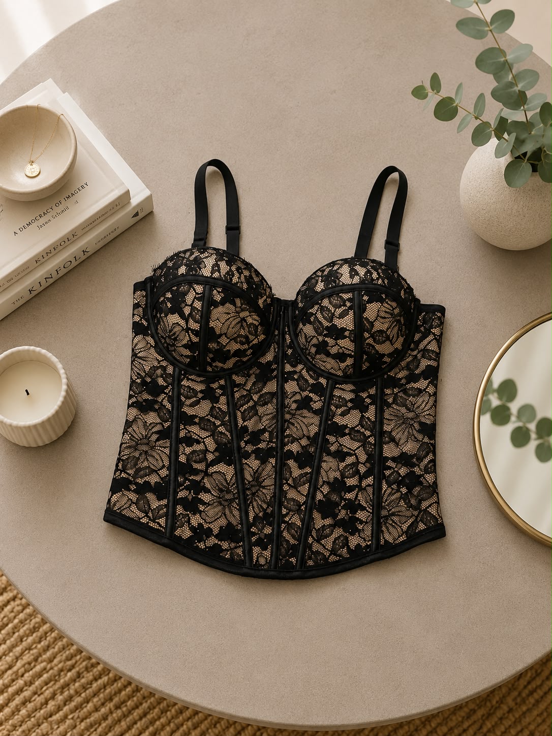 Black/Nude Lace Corset Top