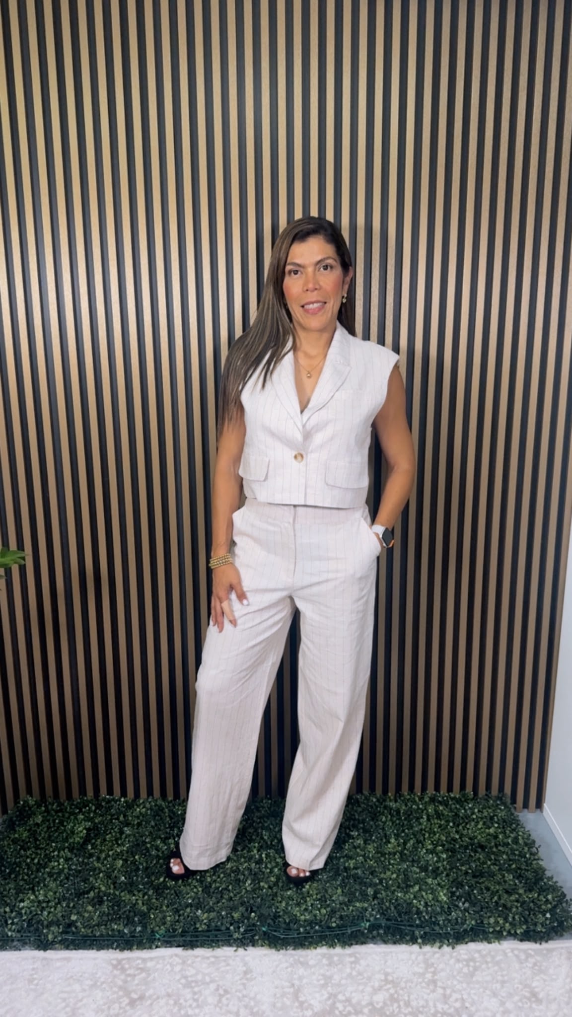 Vicky Solid Linen Elastic Back Pants Set