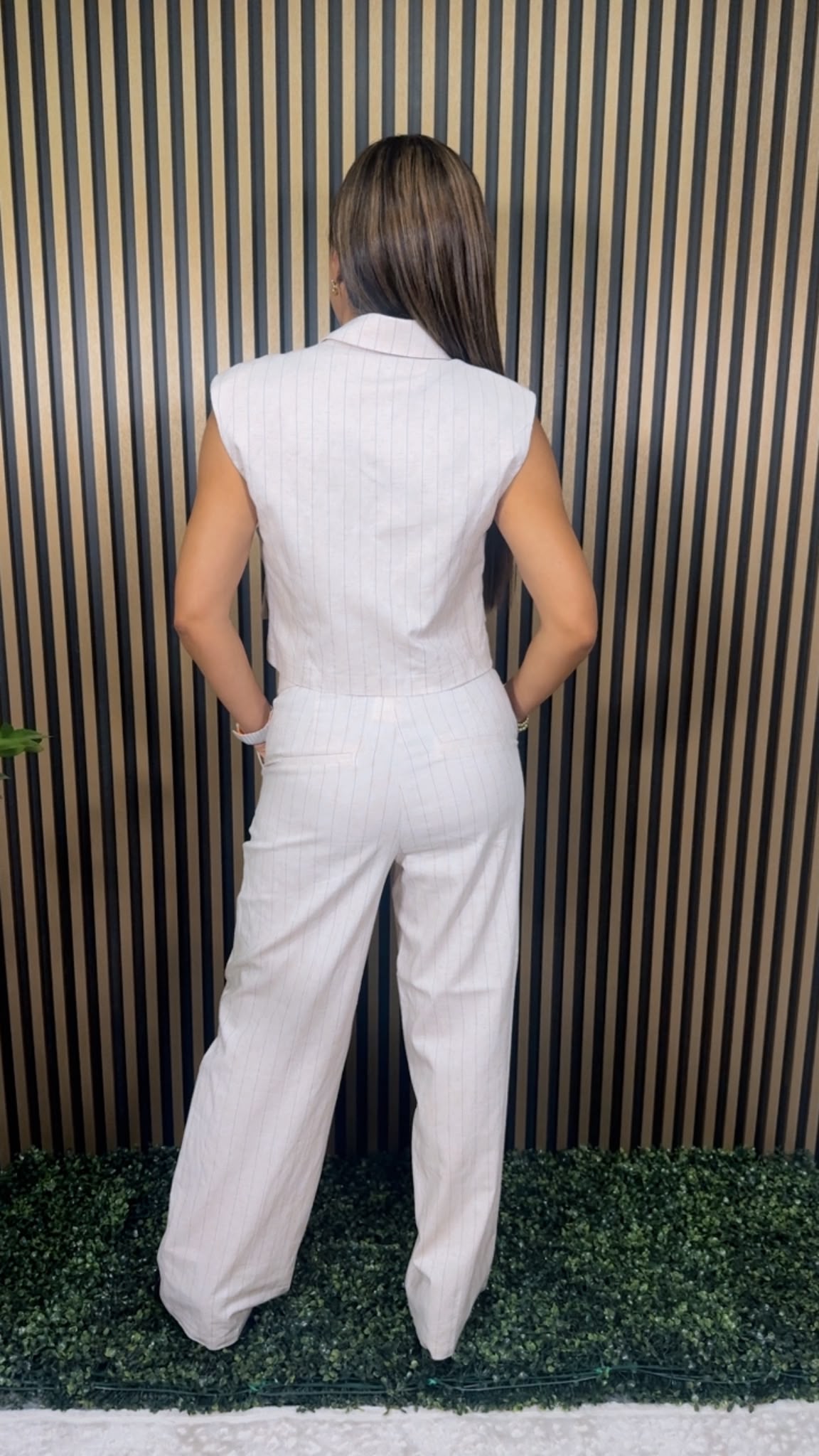 Vicky Solid Linen Elastic Back Pants Set