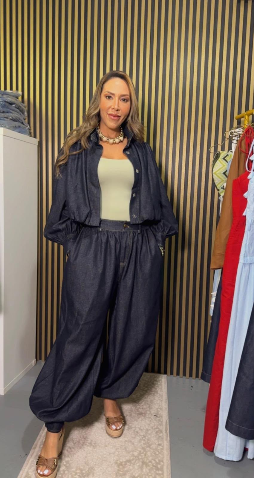 Dark Denim Aladdin Pant Two-Piece Set
