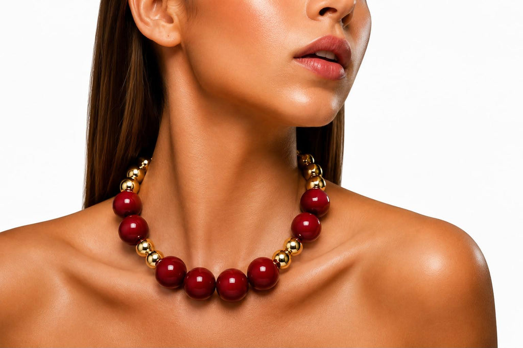 Red &amp; Gold Statement Necklace
