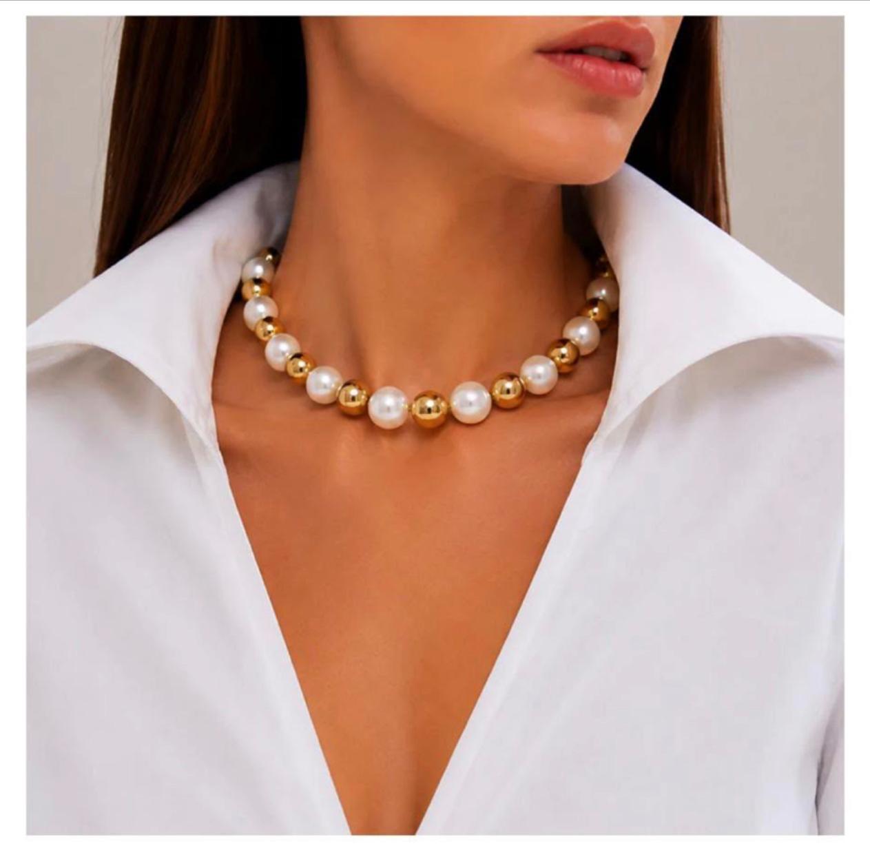 Pearl & Gold Beaded Necklace