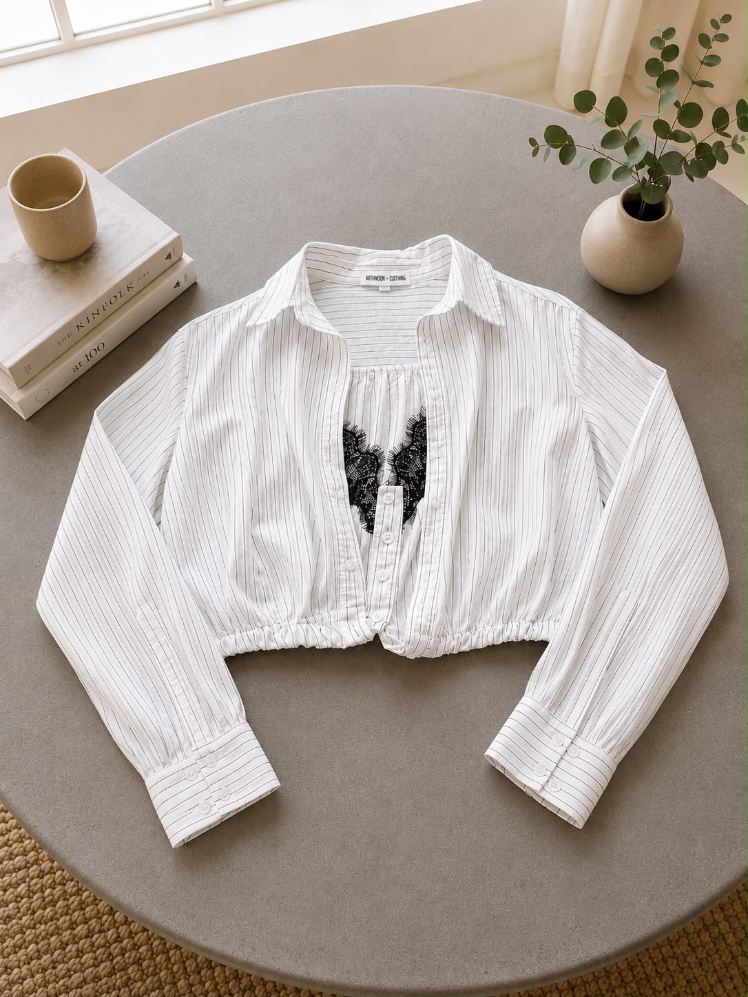 Women’s White Double Layer Cami Shirt with Lace Accent